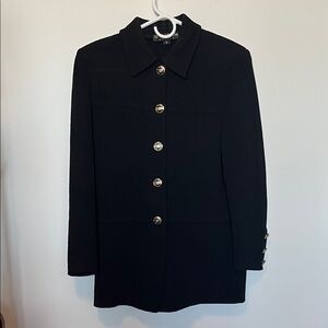 St John Basics Black Women's Blazer with Gold Buttons Sz 2. Santana knit.